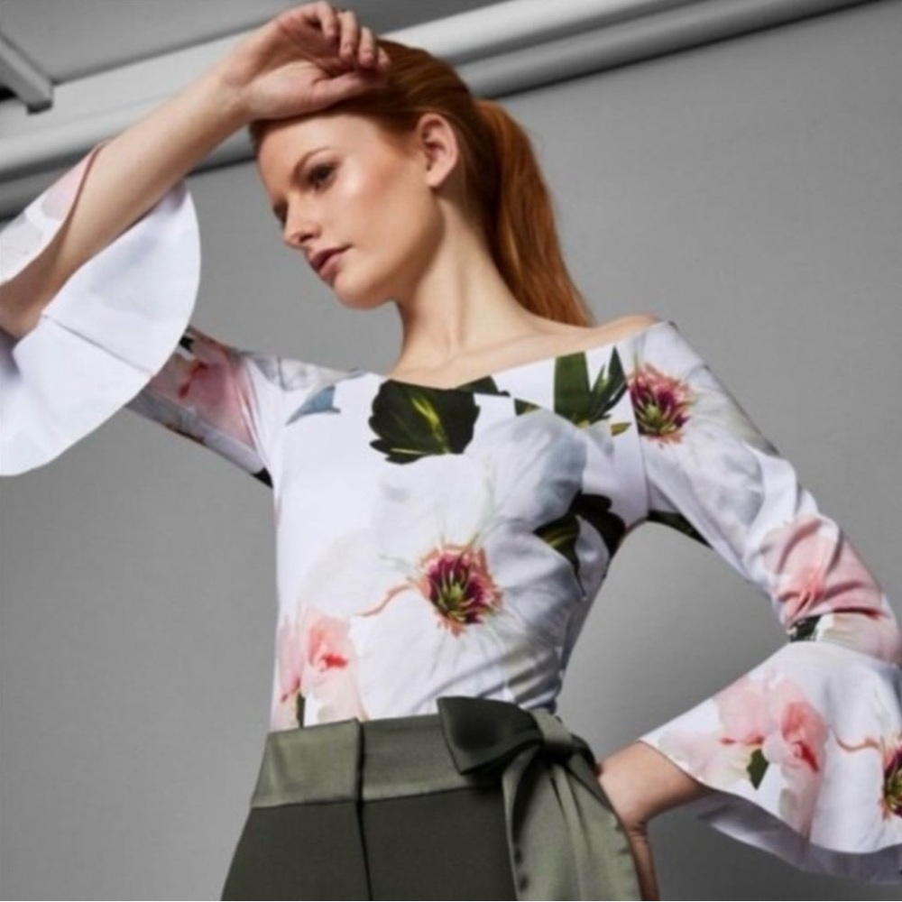 Ted Baker White Floral Off-Shoulder Blouse